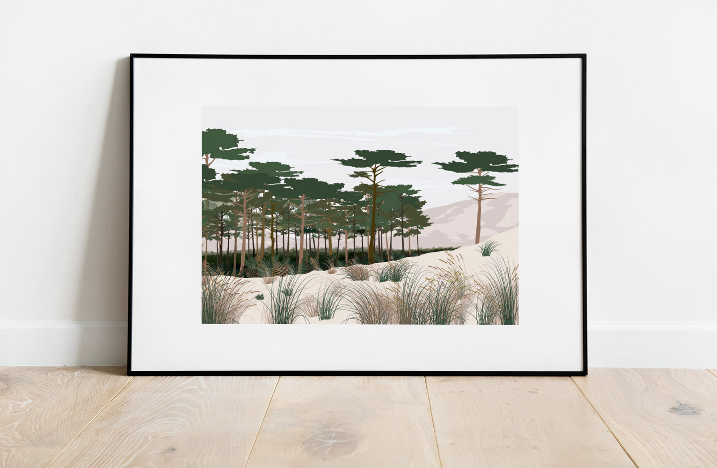 Affiche La Dune – pins maritimes, dunes et végétation côtière – illustration By Swelle.