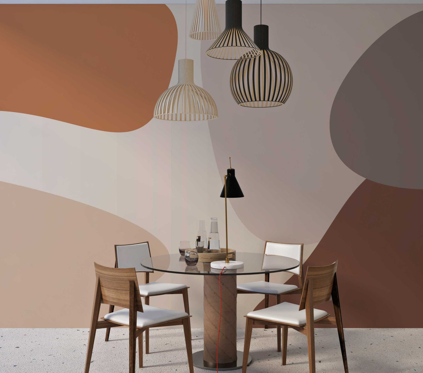 Papier peint Patch – composition graphique douce dans des teintes sable.