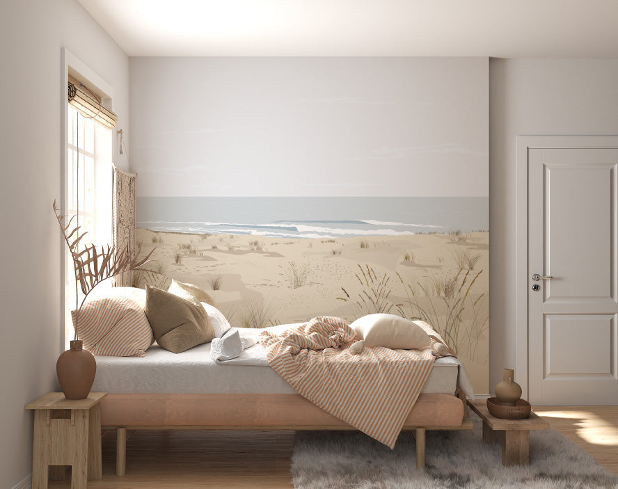 papier peint Quelque part – plage pastel et horizon calme – By Swelle.