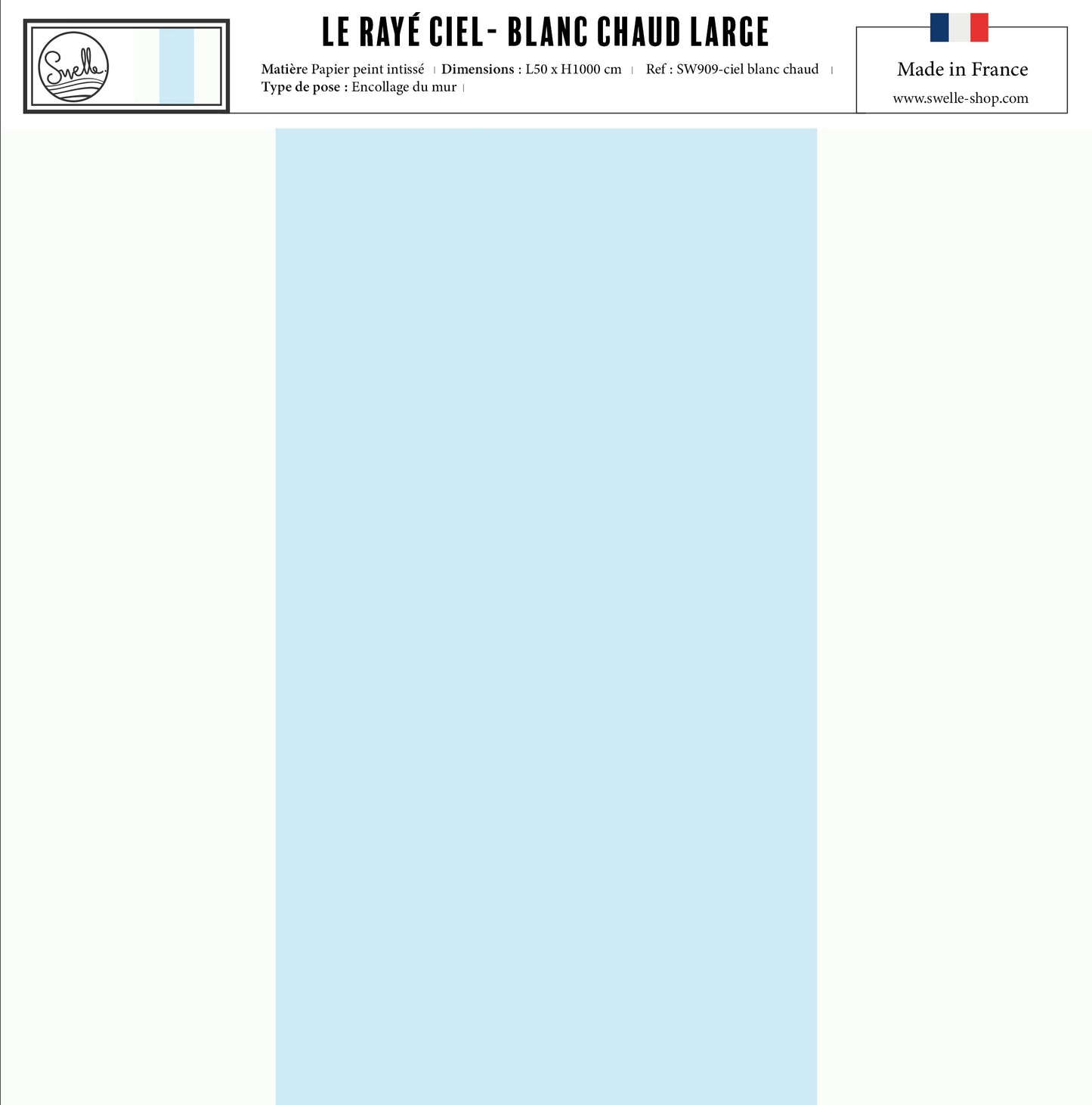 Papier peint rayé bleu ciel et blanc chaud motif rayures esprit bord de mer.