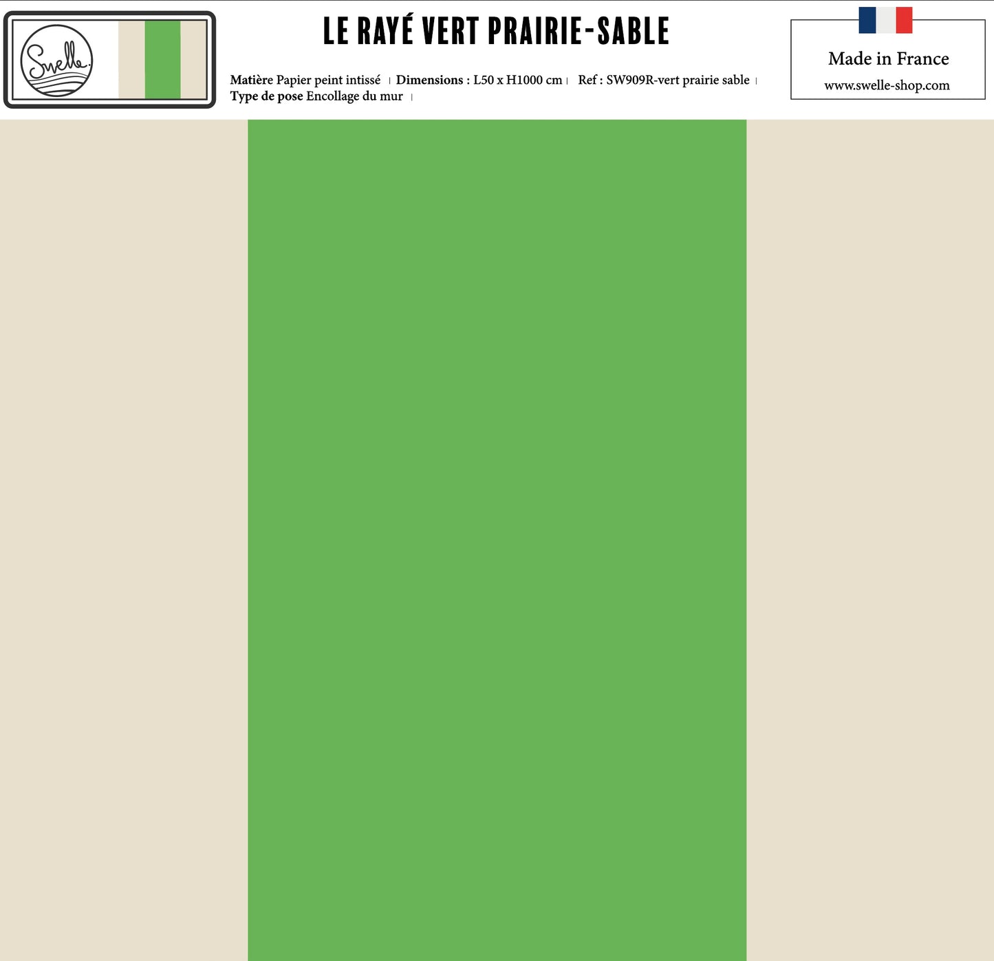 Papier peint rayé vert prairie – motif rayures vert naturel.