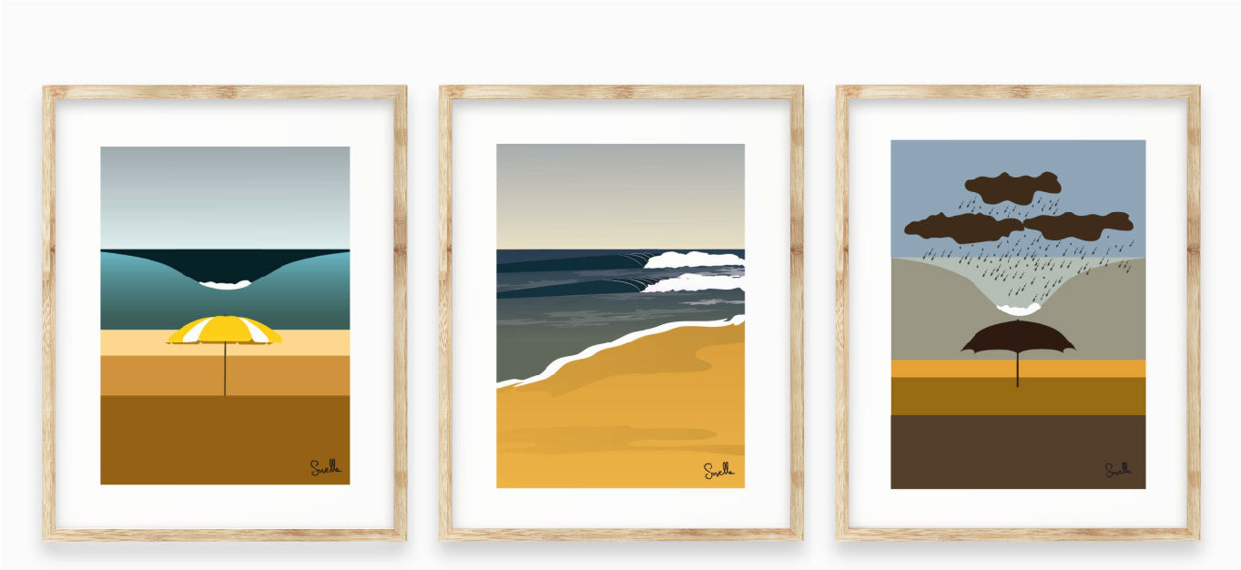 Une déclinaison en plus petit Format(A4) pour ce triptyque qui habillera vos murs à un prix tout doux. Un format spécial pour cette série de dessins plus graphiques. Ce triptyque est disponible comme les autres illustration avec ou sans cadre