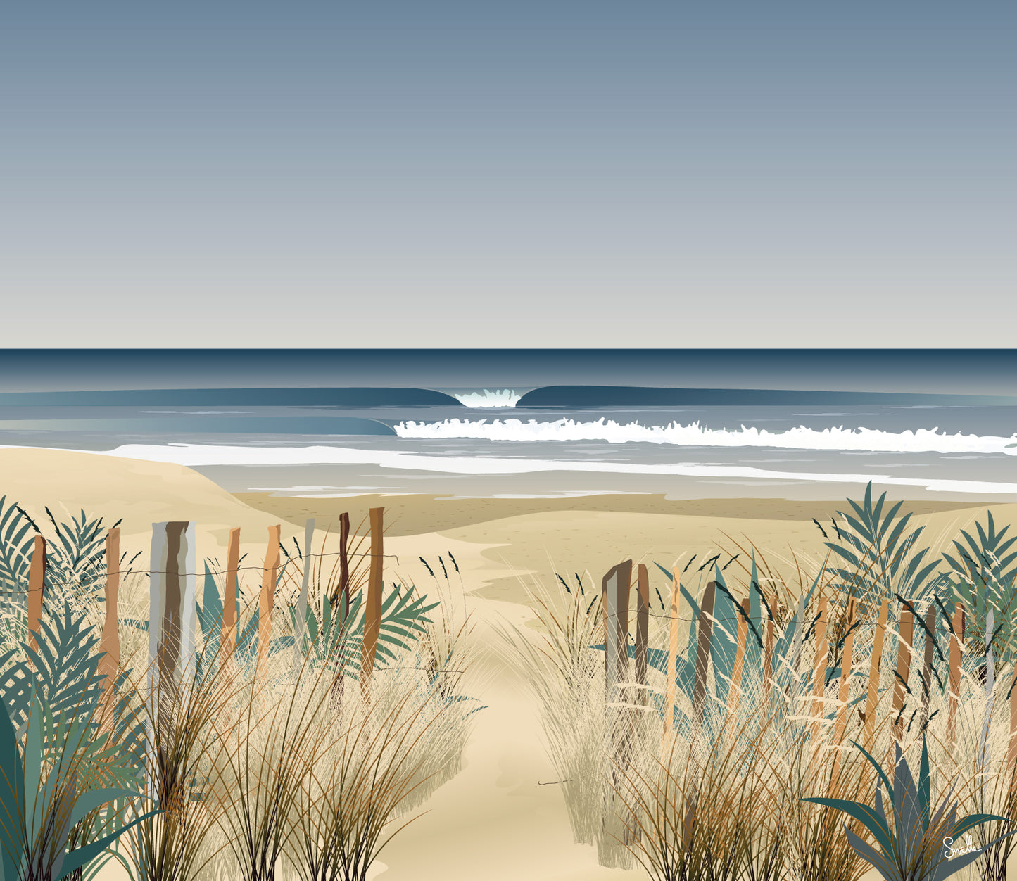 Papier peint panoramique La Plage – dunes, ganivelles et océan – By Swelle.