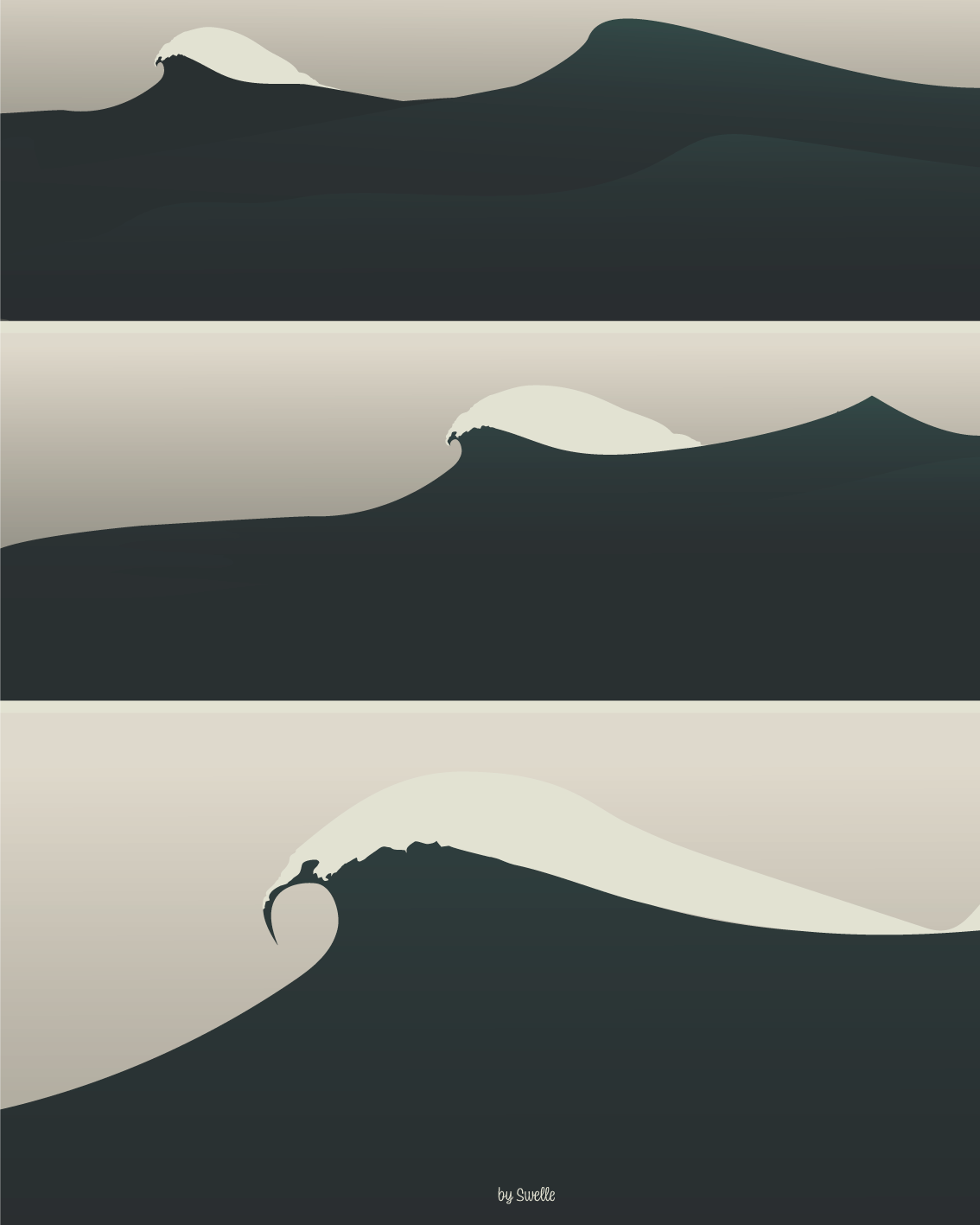 Affiche Atlantic Swell – série de vagues stylisées en triptyque – illustration moderne By Swelle.