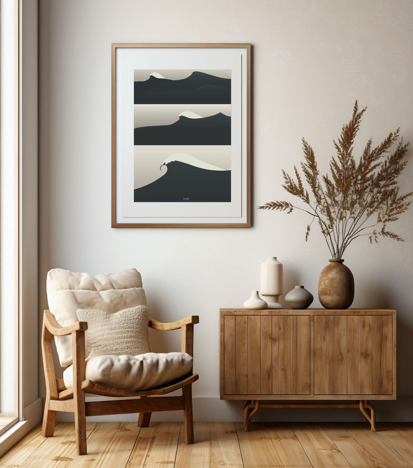 Affiche Atlantic Swell – série de vagues stylisées en triptyque – illustration moderne By Swelle.