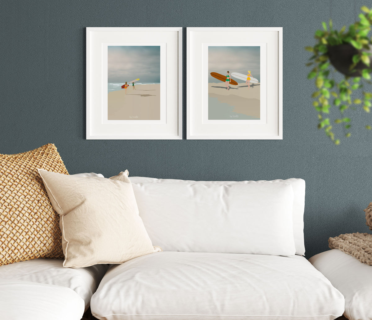 Affiche Gidget’s crew – illustration de surfeuses sur la plage – art surf By Swelle.