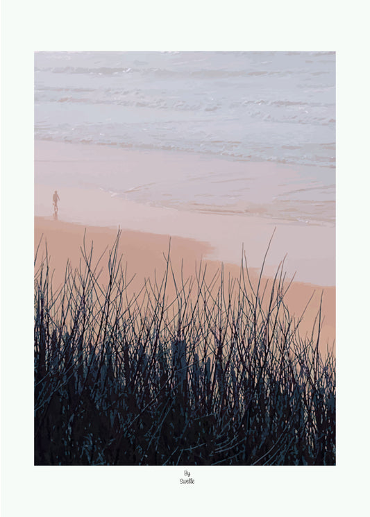 Affiche Winter Time, pink edition : plage et océan, édition rose. Illustration By Swelle, imprimée en France, 50 × 70 cm