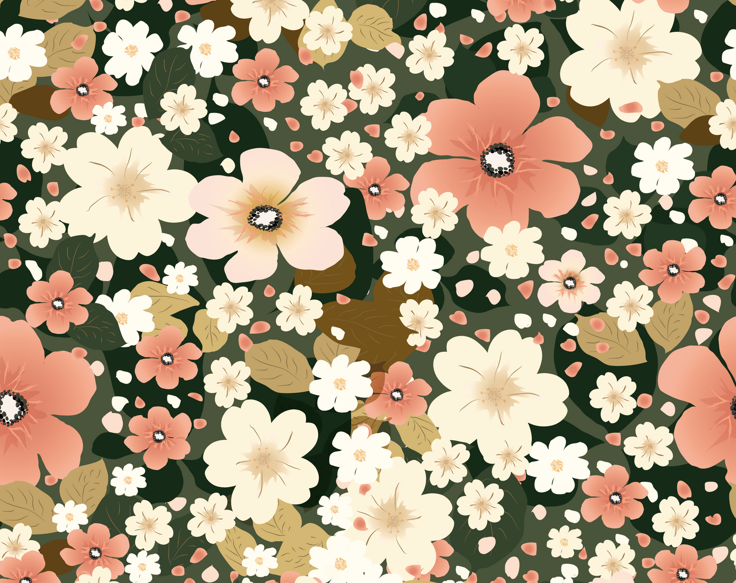 Papier peint fleuri vintage – motif floral rétro corail & crème | Swelle