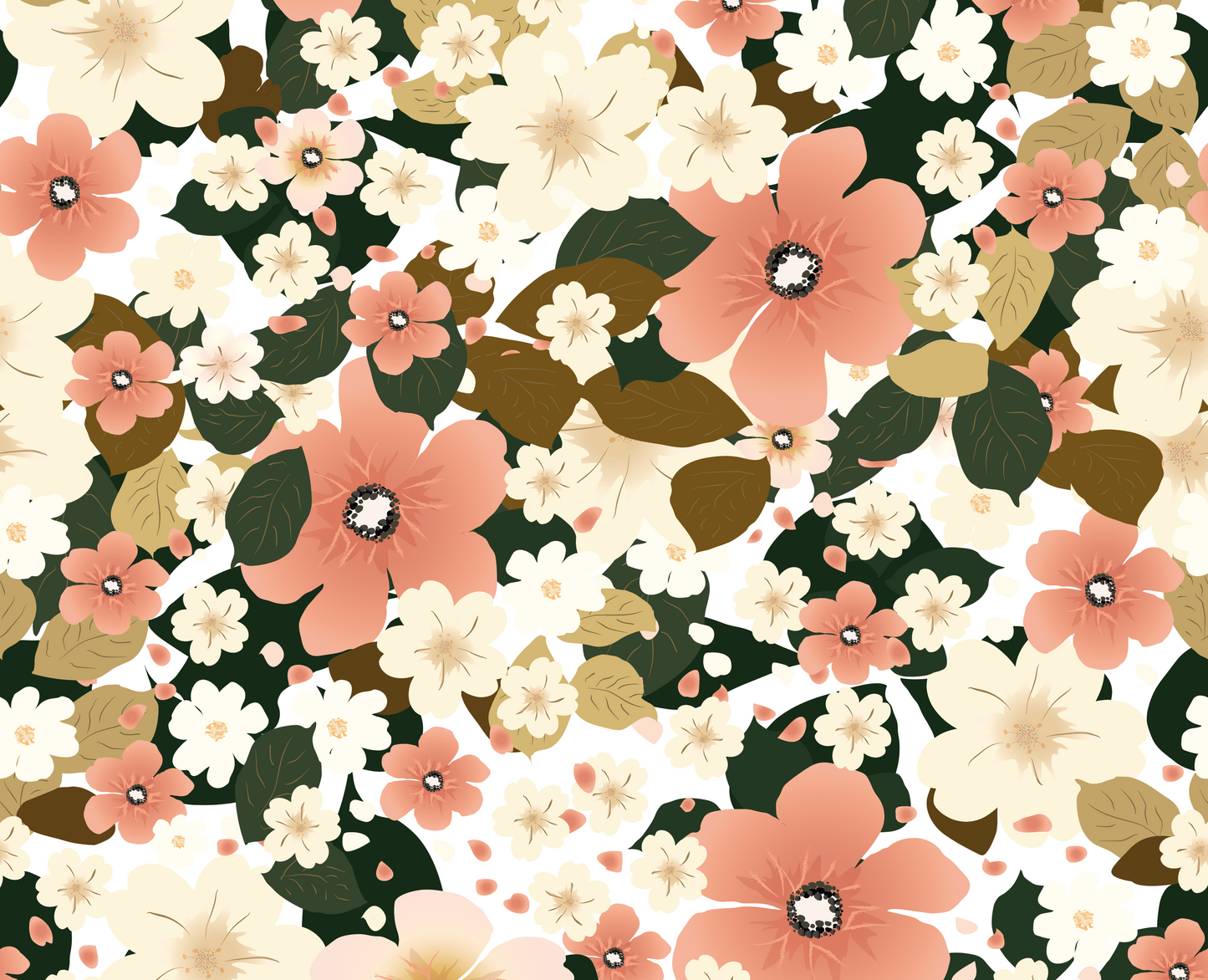 Papier peint fleuri vintage – motif floral rétro corail & crème | Swelle