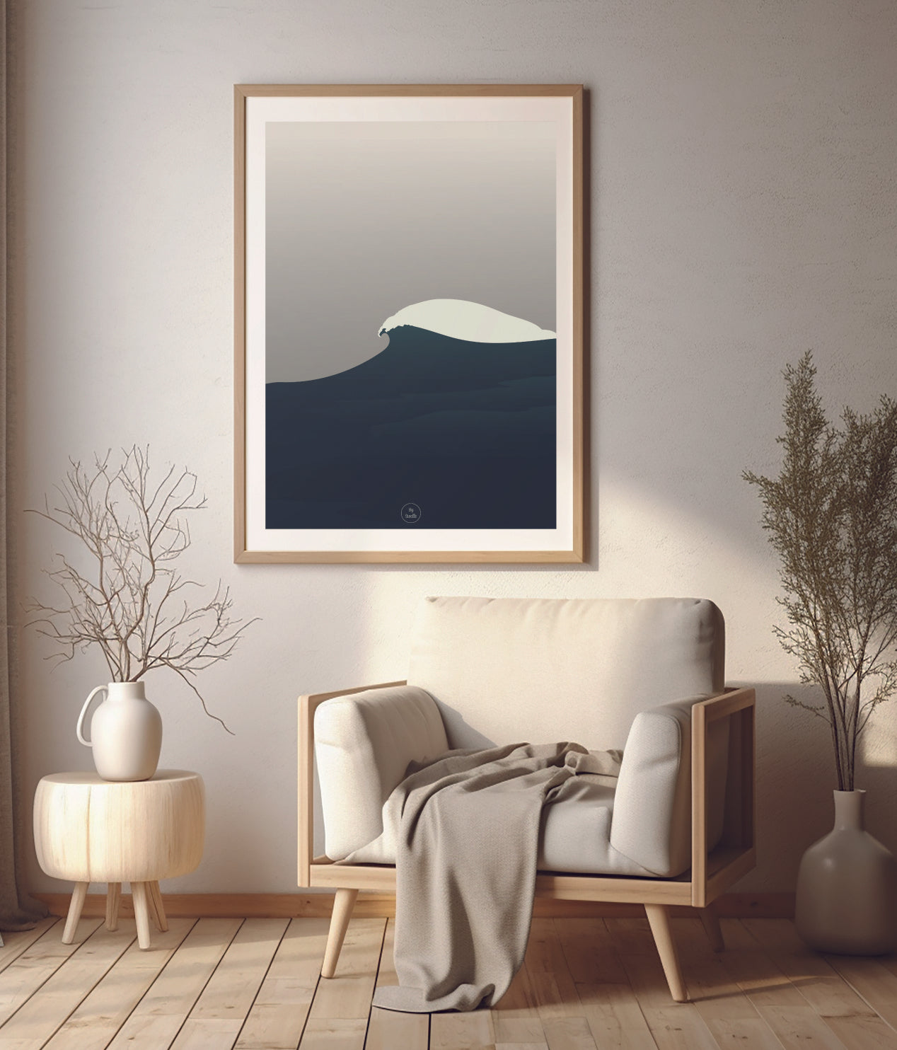 Affiche La Vague – illustration minimaliste d’une vague stylisée aux tons doux – By Swelle.
