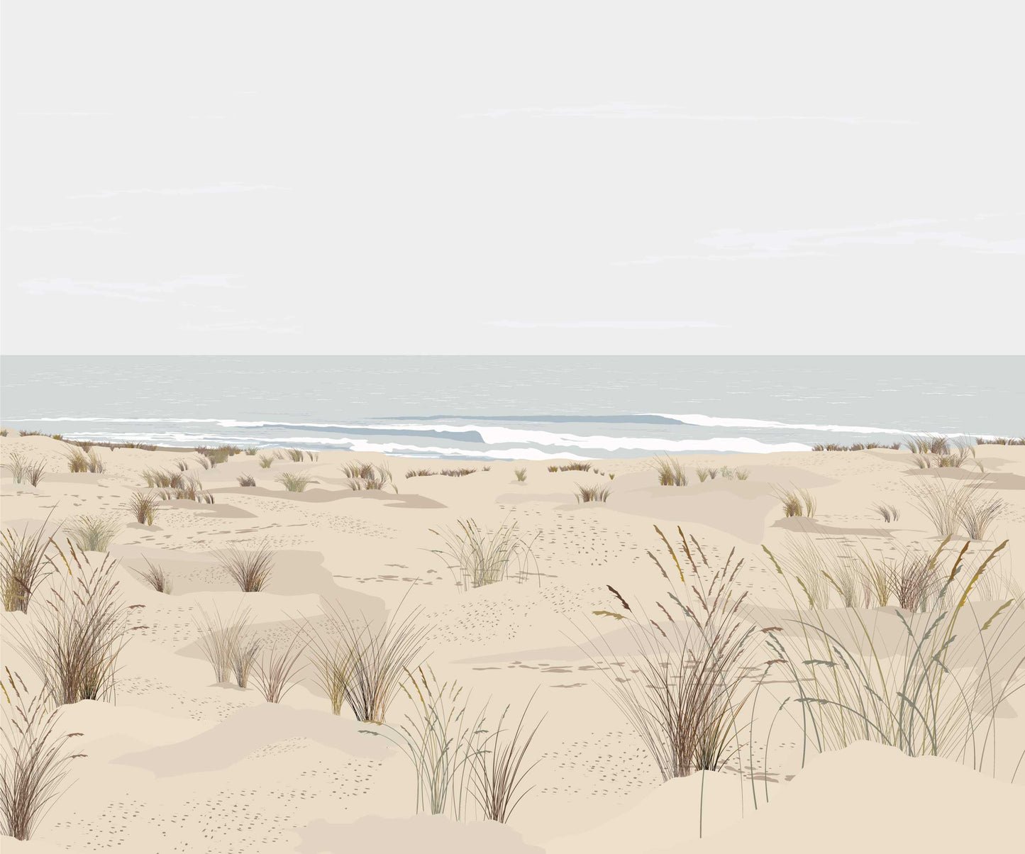 papier peint Quelque part – plage pastel et horizon calme – By Swelle.