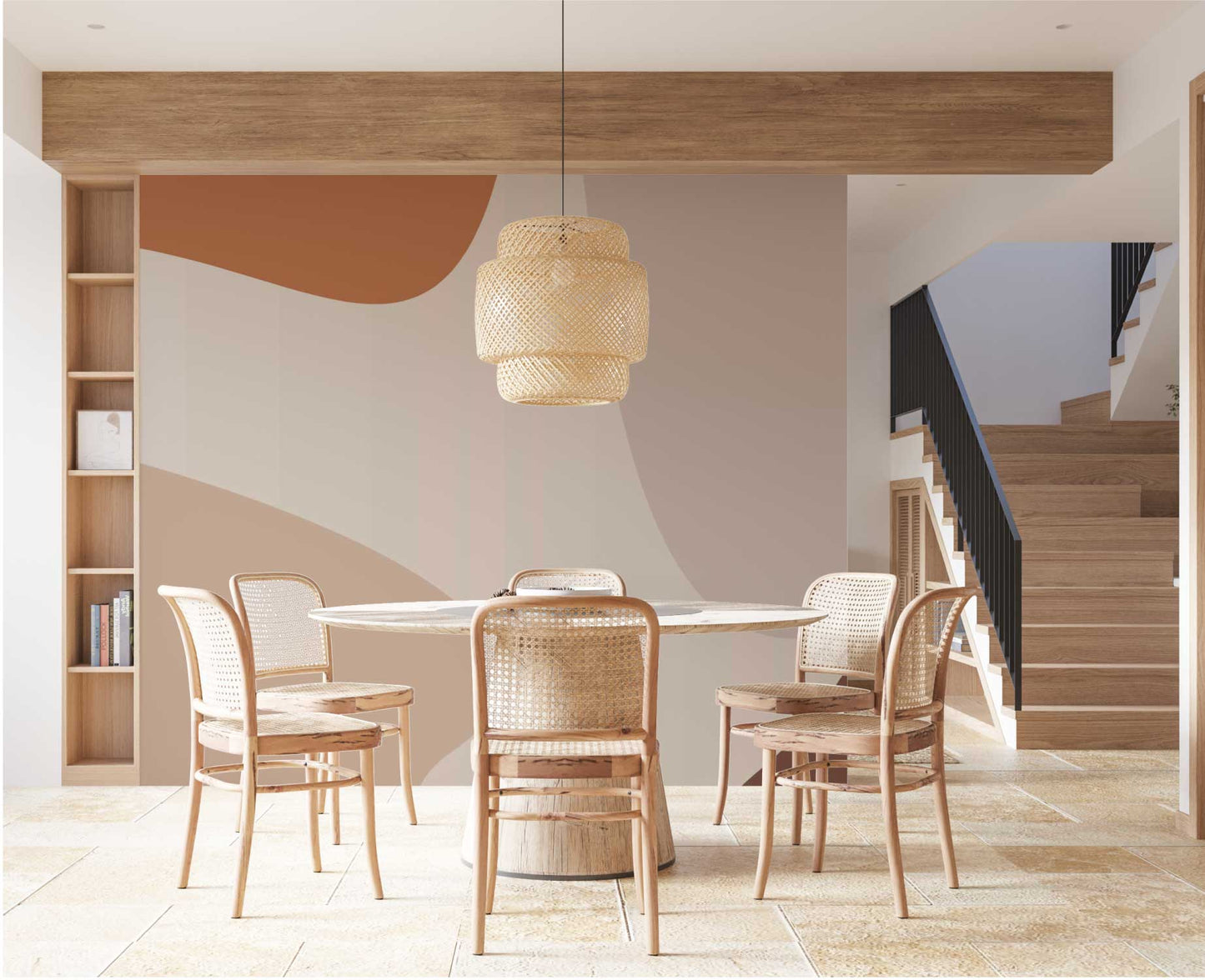 Papier peint Patch – composition graphique douce dans des teintes sable.