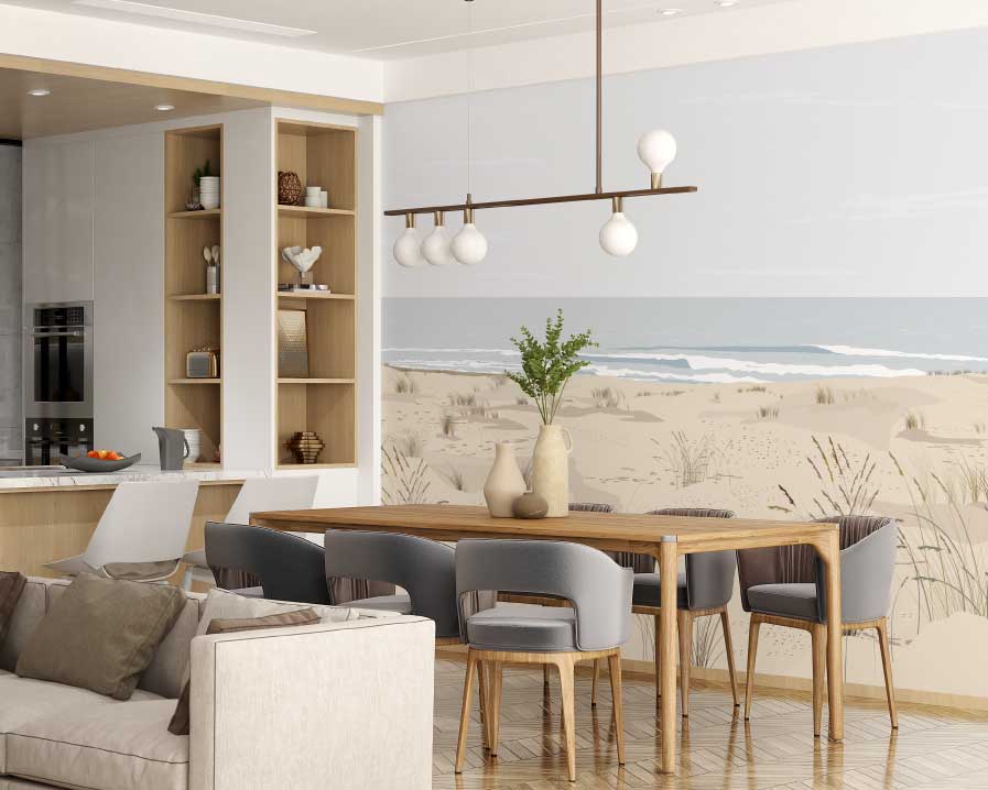 apier peint Quelque part – plage pastel et horizon calme – By Swelle.