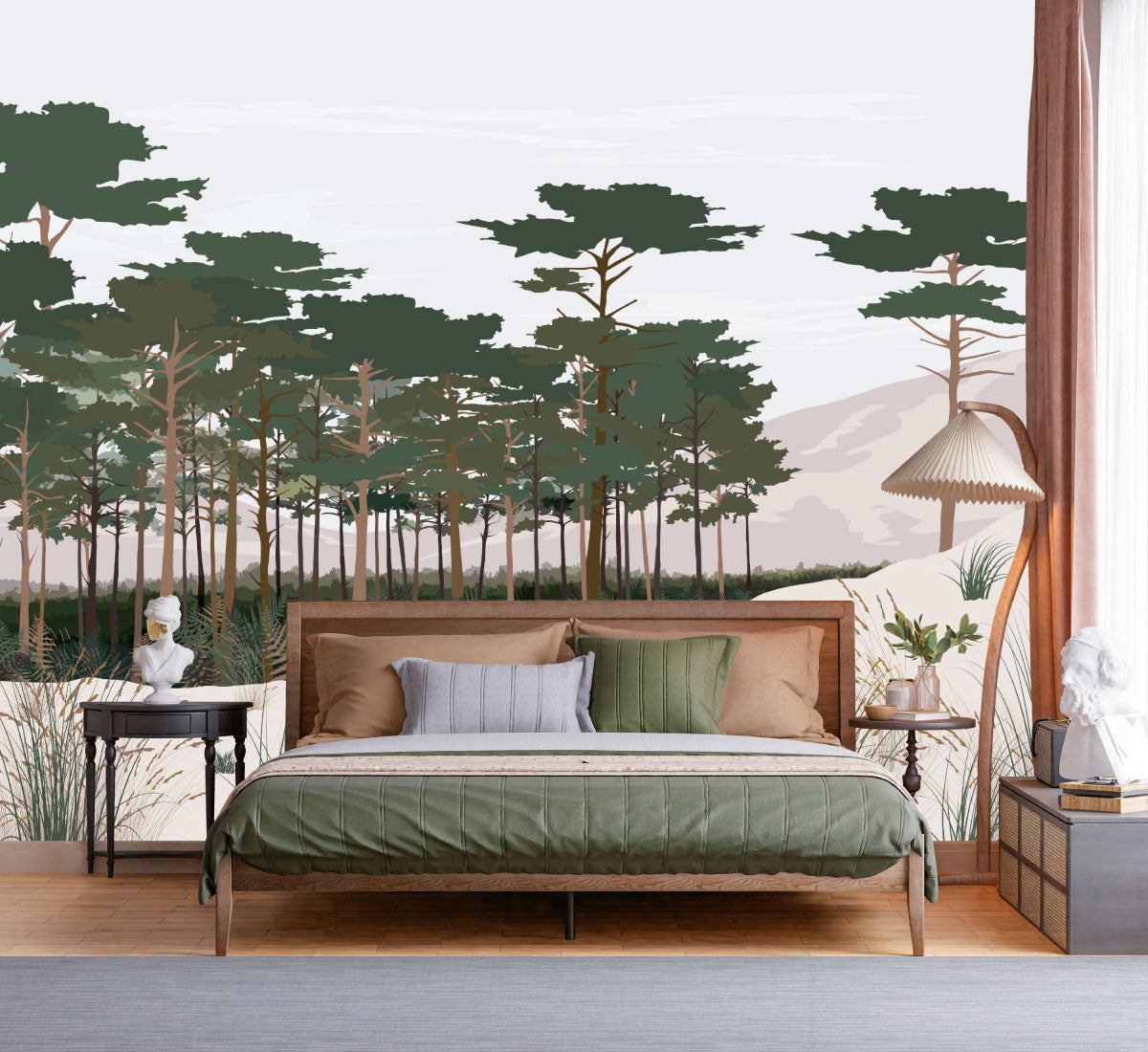 Papier peint La Dune – forêt de pins et dunes côtières – illustration By Swelle.