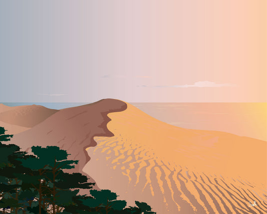 Affiche Sunset sur la grande. Cette affiche &nbsp;sur le thème de la Dune du Pilat reflète un des ces instant magique lors de coucher de soleil, dans des tons chaud, sable, de quoi mettre de la couleur et de la douceur dans vos intérieurs.