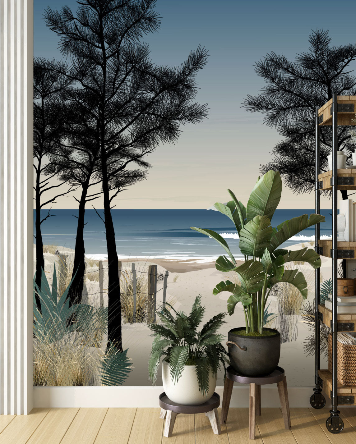 Papier peint Le Chemin – ganivelles et sentier côtier menant à l’océan – By Swelle.