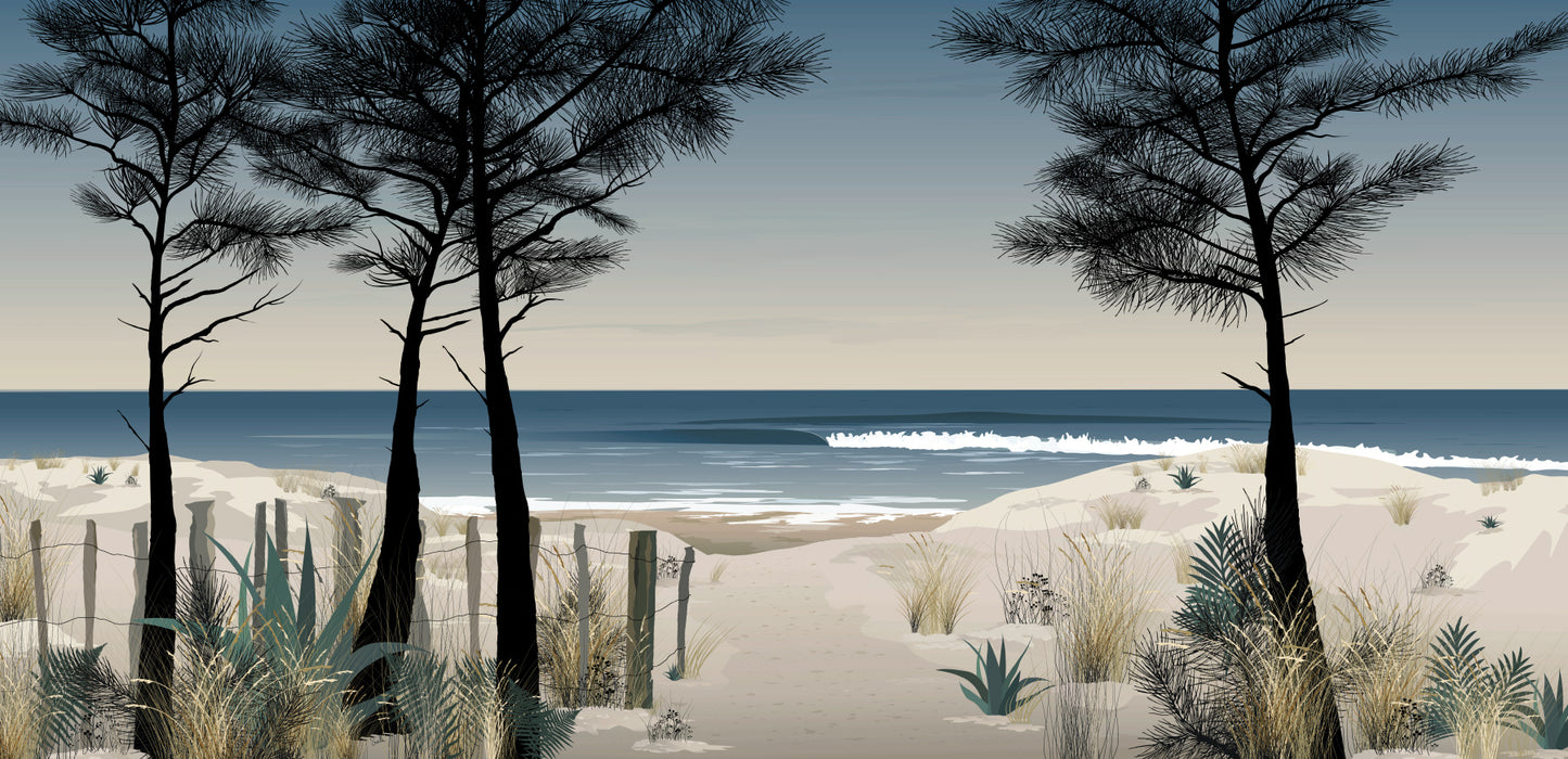 Papier peint Le Chemin – ganivelles et sentier côtier menant à l’océan – By Swelle.