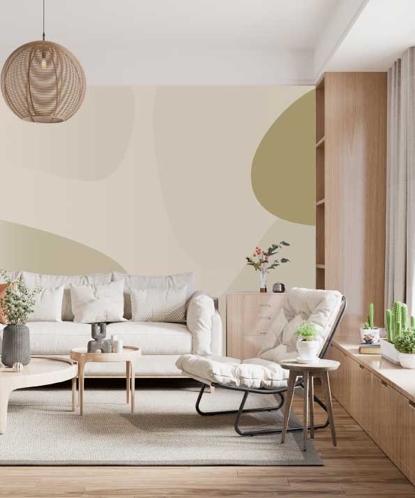 Papier peint Patch – composition graphique douce dans des teintes sable.