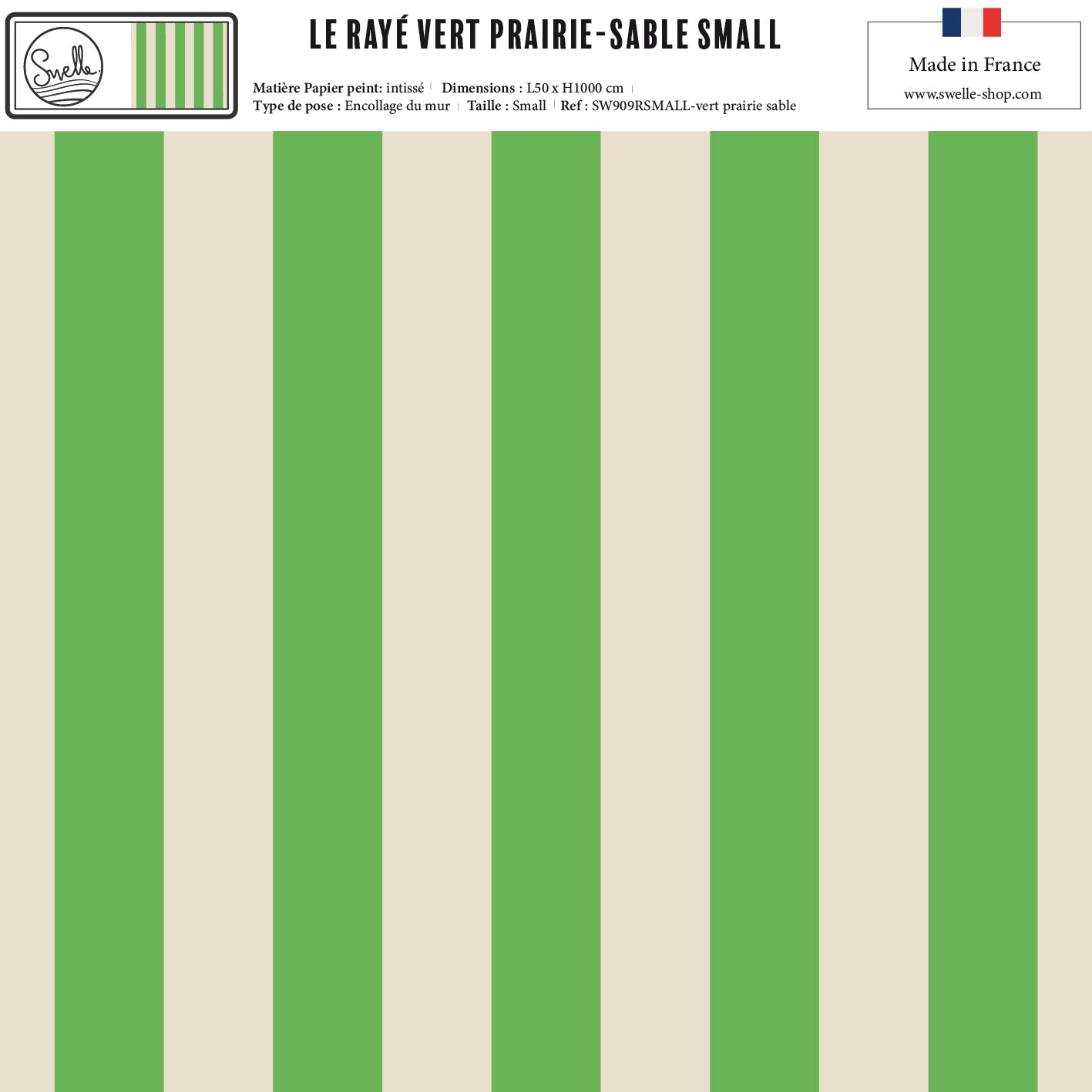 Papier peint rayé vert prairie – motif rayures vert naturel.