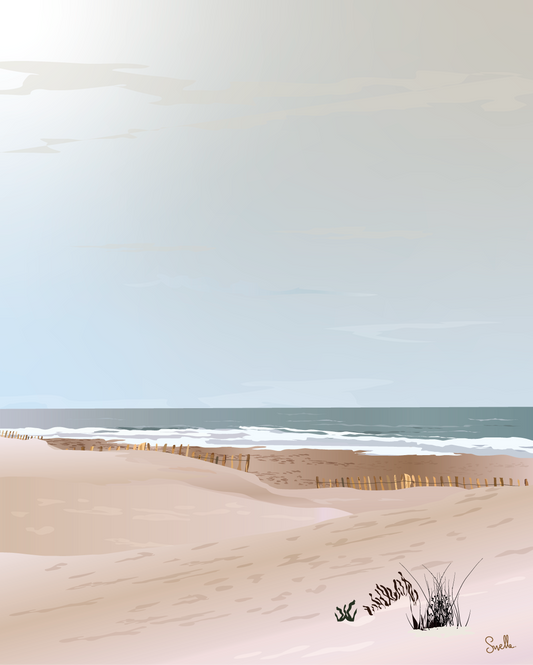 Affiche Breathe – plage lumineuse et océan calme – illustration By Swelle.