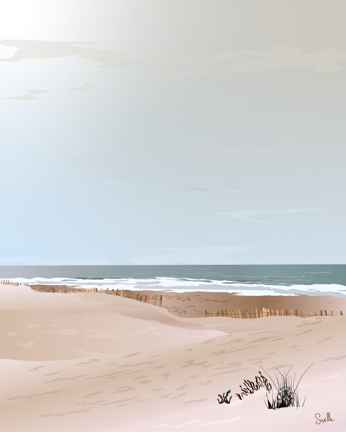 Au bout du chemin l'air marin se rapproche. D'abord la dune, puis la plage se dévoile. Il y a du vent, l'air est frais, il nous envahit. Autant de sensation qui me rappelle ces premières journées de plages au sortie de l'hiver, quand le printemps est bien installé. affiche de plage
