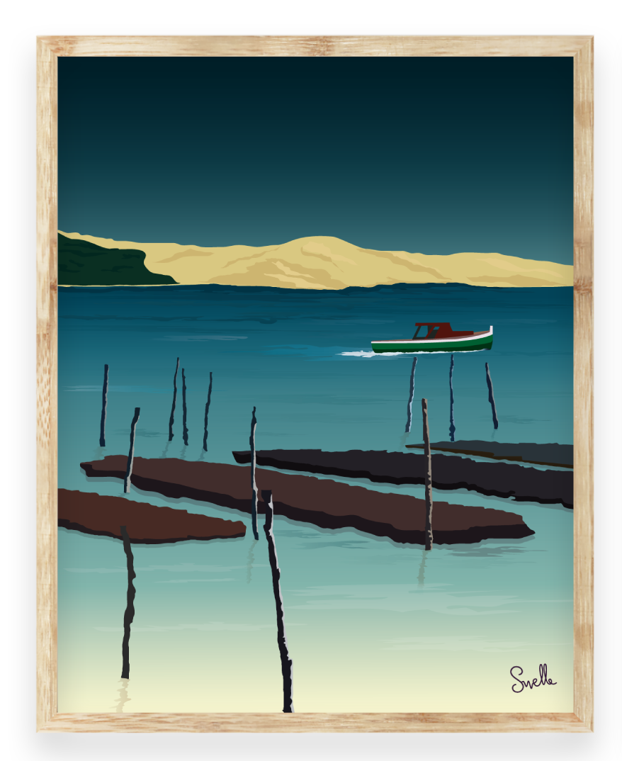 Cap-Ferret Sud-Ouest . affiche illustrée de la vue imprenable sur la dune du pyla. Décoration illustration