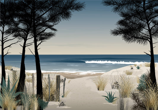 Papier peint Le Chemin – ganivelles et sentier côtier menant à l’océan – By Swelle.