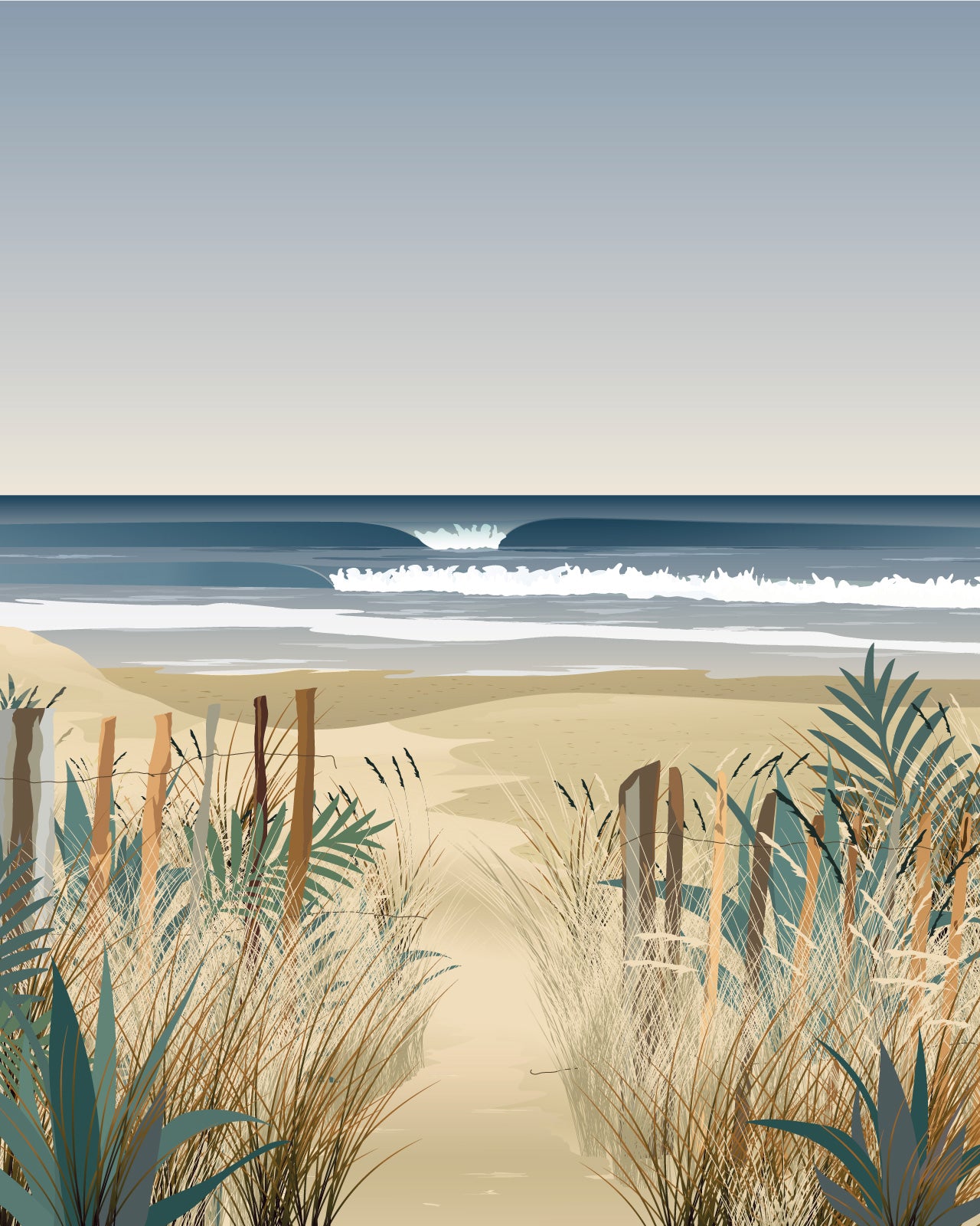 Papier peint panoramique La Plage – dunes, ganivelles et océan – By Swelle.