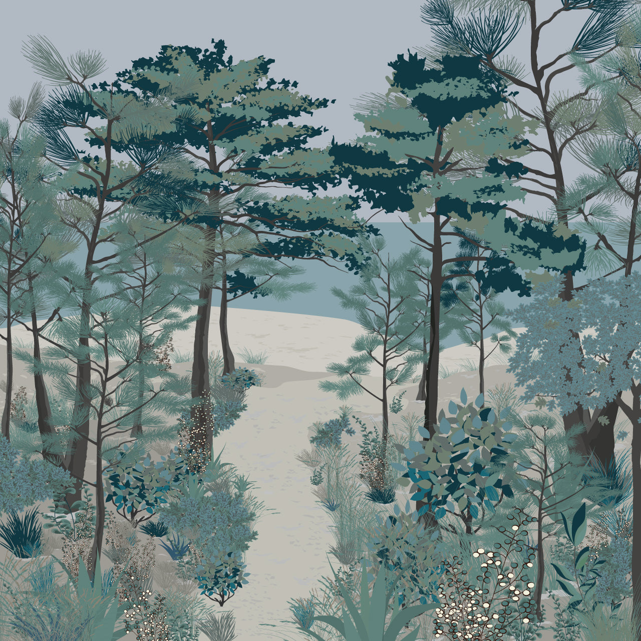 Papier peint La pinède – forêt de pins maritimes.