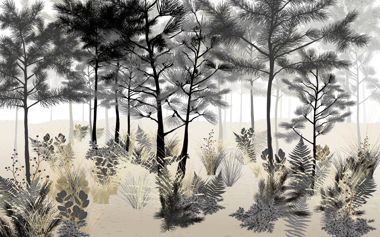 Papier peint Brume de Dune – dunes embrumées aux tons naturels.