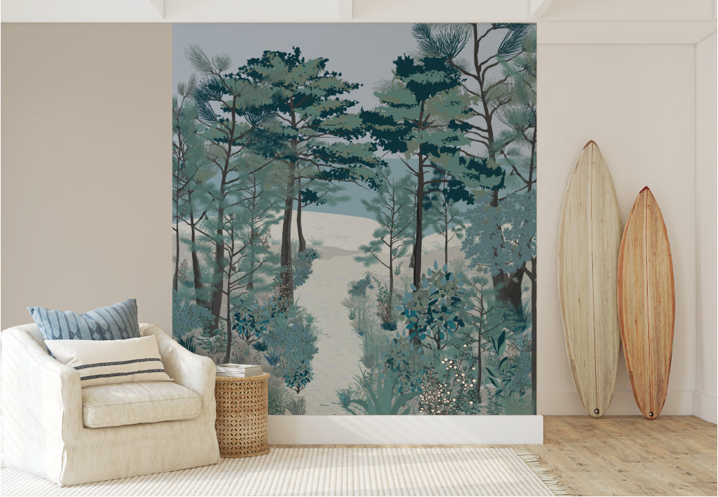 Papier peint La pinède – forêt de pins maritimes.